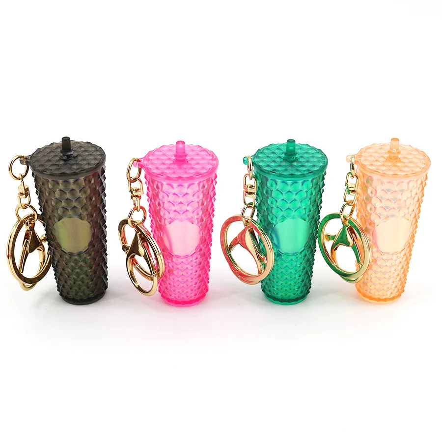 Creative Durian Pattern Drinking Cup Keychain Gradient Durian Cup Pendant Colorful Plastic Straw Cup Accessories