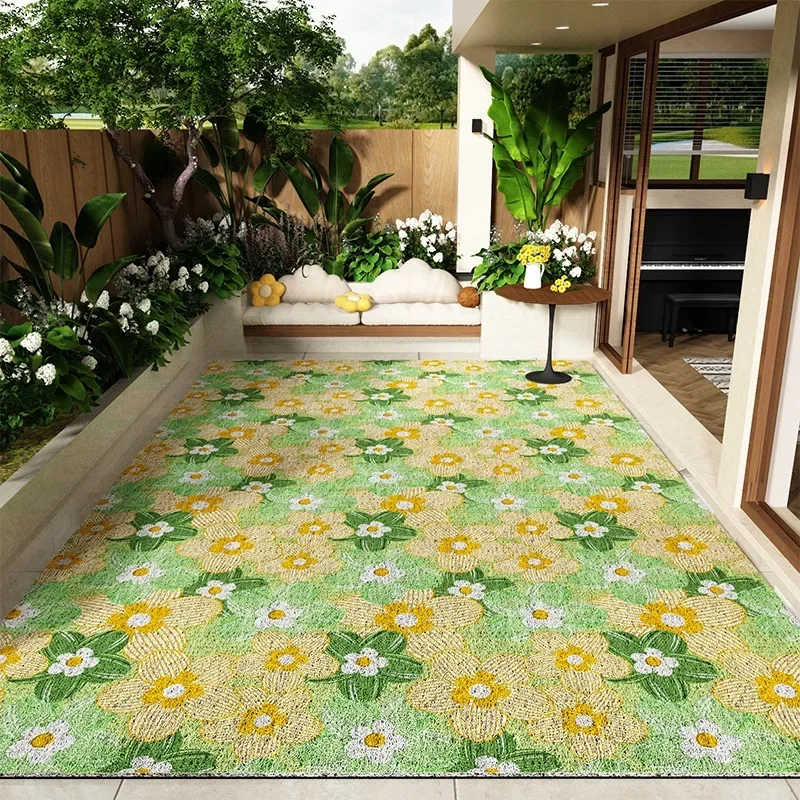 

Balcony Floor Mats Non-slip Waterproof Sun-proof Carpet Flower Pattern Garden Courtyard Terrace Rug Large Size Home Decor Mats