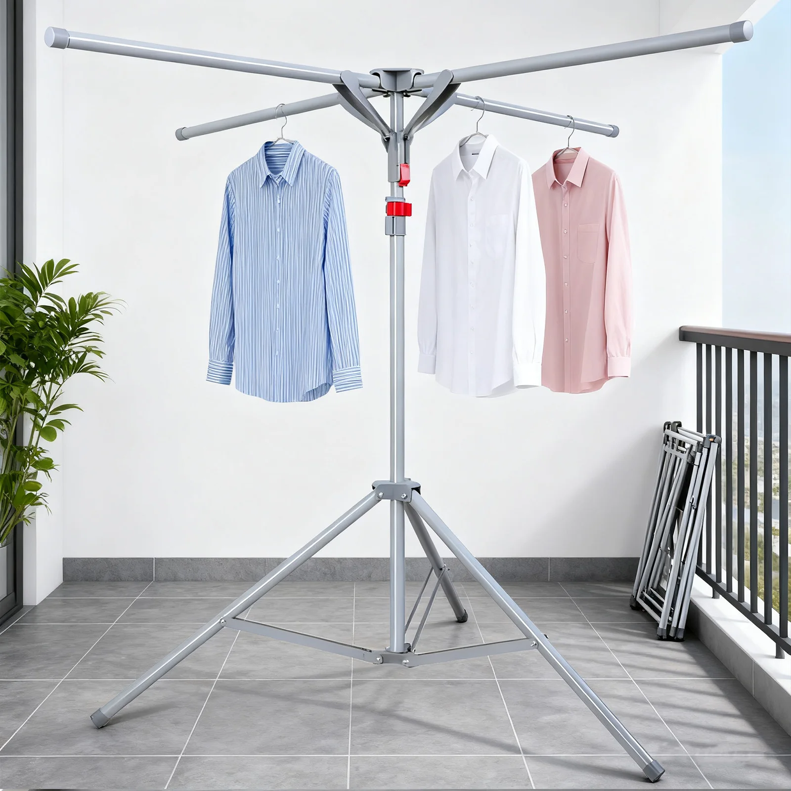 

Складная сушилка для одежды на треноге, регулируемая по высоте, 51.18-70.87 дюймов, для сушки белья и полотенец в помещении/на улице