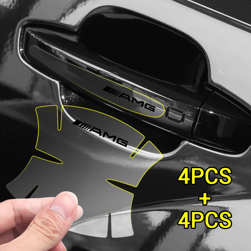 4/8Pcs Car Transparent Door Handle Bowl Sticker Decoration Strip for Mercedes Benz B C E G S A Class GLC GLK CLA GLA GLS CLS AMG