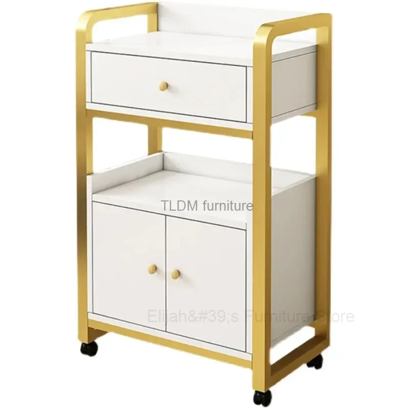 

Beauty Salon Tool Cart Light Luxury Golden Salon Trolleys Creative Salon Furniture Room Rack Home Multi-layer Storage Cabinets