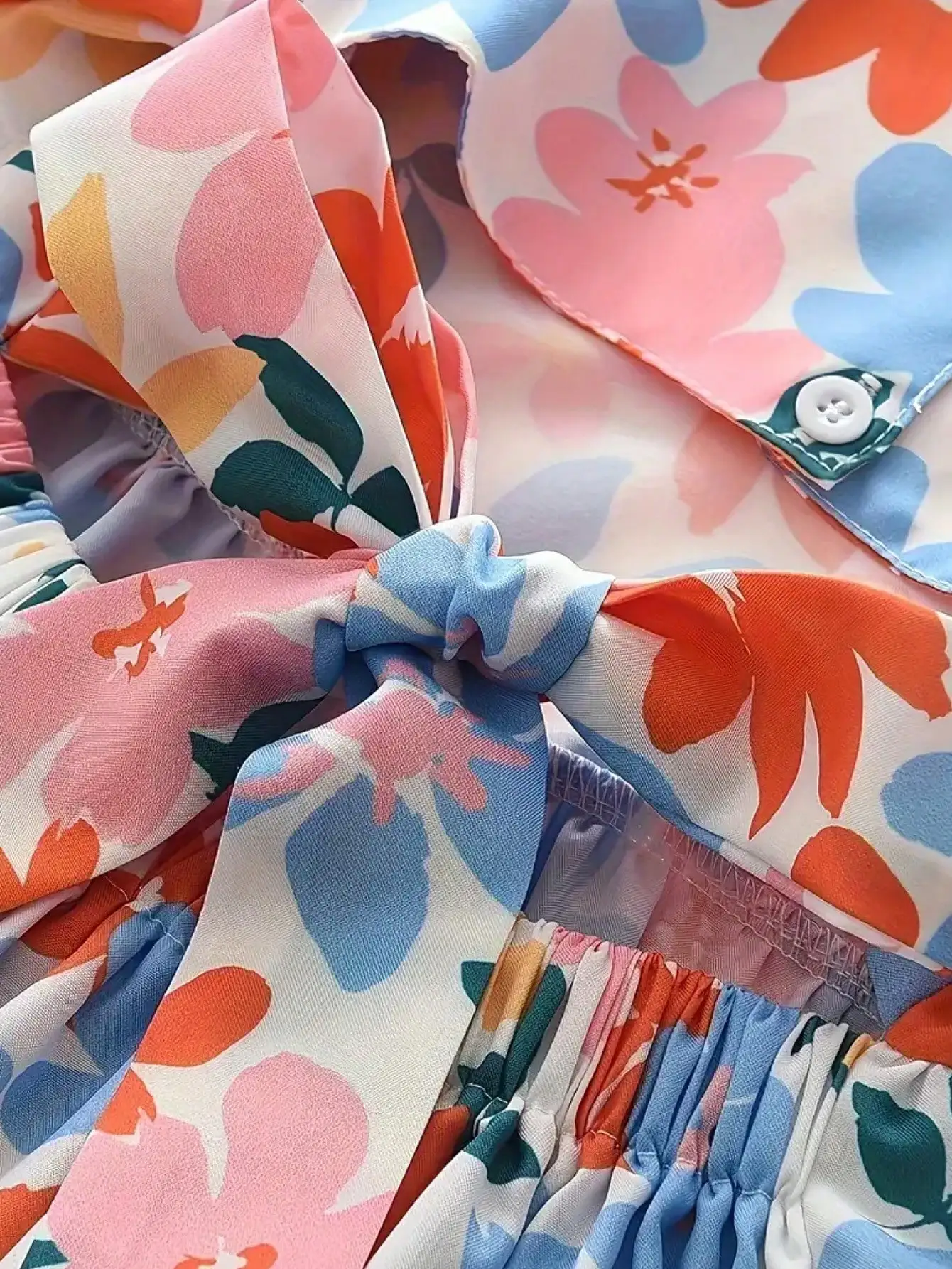 2026 Süßes Lässiges Sommer-Party-Geschenk für Mädchen Blumenmuster Schleife Quadratischer Kragen Dekoratives Kurzarm-Mädchenkleid – Detail 5