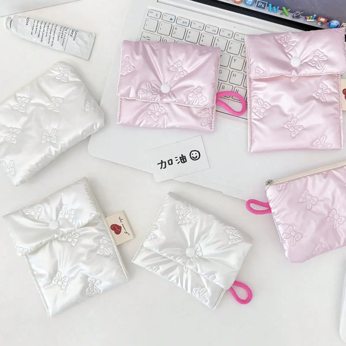 Bow Tie Zipper Coin Purse, Women's Sanitary Pad Storage Bag, Multi-Function Student Portable Storage Pouch