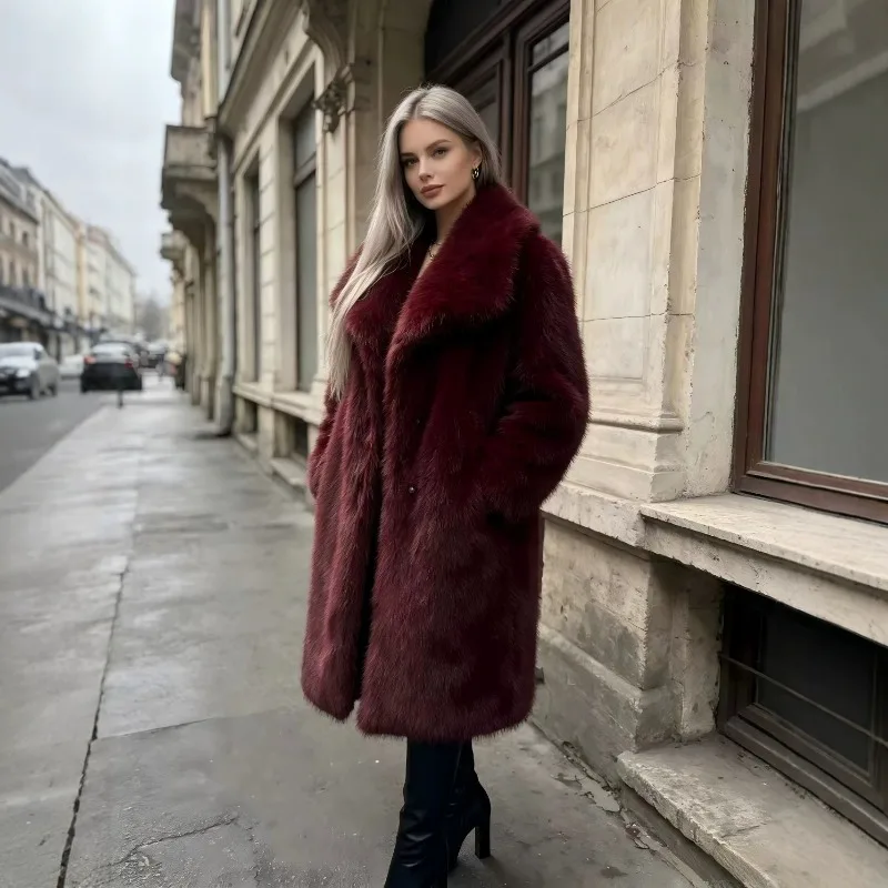 Faux Fur Large Lapel Long Artificial Coat Long Fashionable Faux Fox Fur Jacket Medium Long Fashionable Simple Women's Clothing