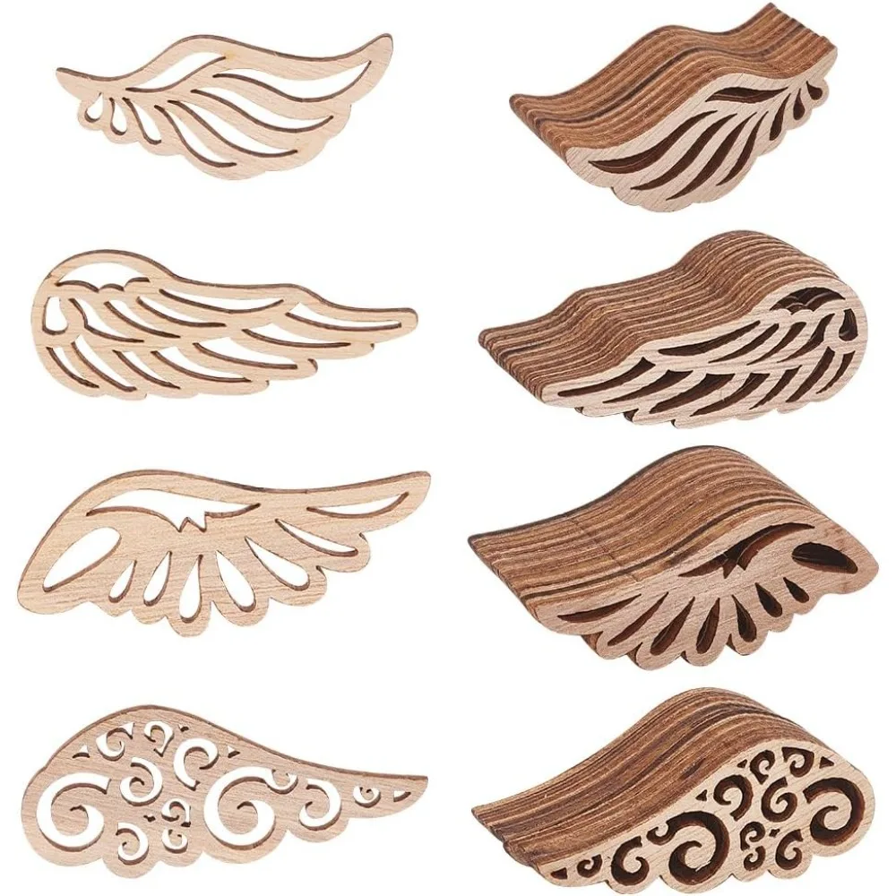 80pcs Wooden Cutouts Wood Wing Slices Wooden Wings Hollow Out Wooden Embellishments Wood Ornament Cutouts Unfinished