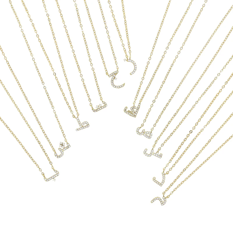 

Minimal Micro Paved 5A CZ Small Arabic Letter Alphabet Necklace High Quality Gold Color Fashion Women Jewelry