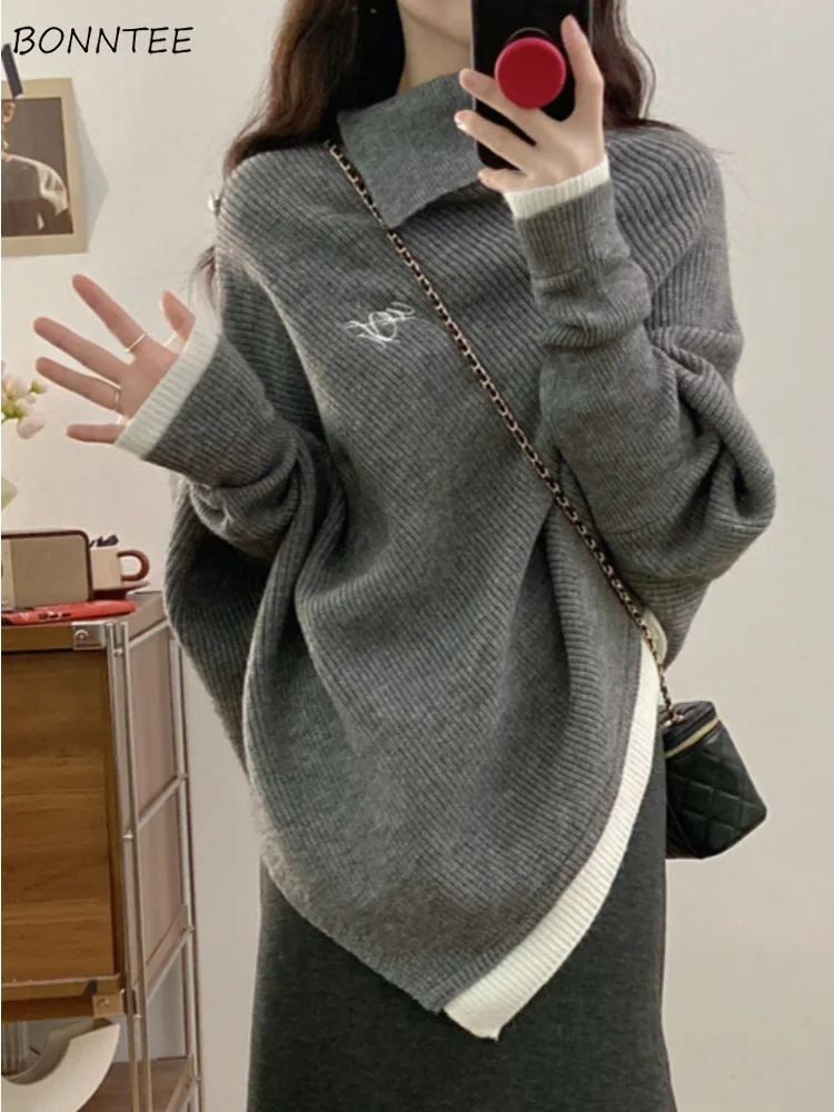 

Pullovers Women Asymmetrical Daily Holiday Long Sleeve Knitted Warm Elegant Ladies High Street Chic Korean Style College Young