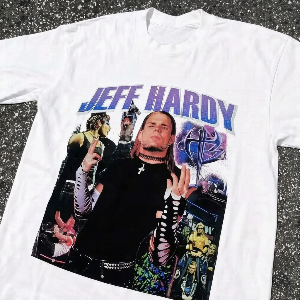 Camiseta de algodón negra de moda con estampado de Jeff Hardy, talla unisex, ropa Y2K para hombre, ropa Drip para hombre, camiseta para hombre