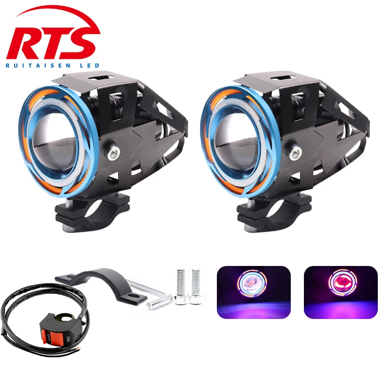 RTS LED Motorcycle Headlight with Angle Eyes Additional Spotlights Fog Lights Universal Motorbike Auxiliary U11 LED Driving Lamp