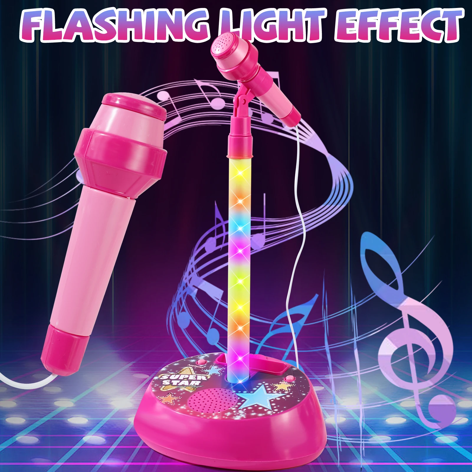 

Набор для караоке с микрофоном и регулируемой подставкой, мигающими огнями для создания веселых музыкальных эффектов, на Рождество/Хэллоуин/День благодарения