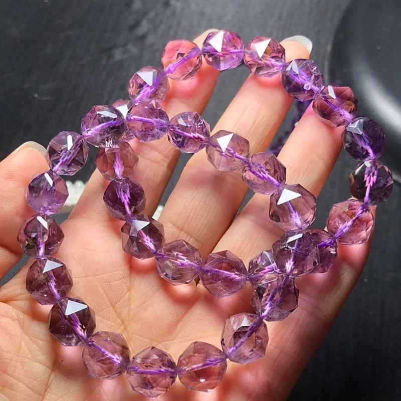 Ore Amethyst Carved Bracelet Women's Single Ring Fashion All-Match Cut Angle Bracelet Ornament Simple Beaded