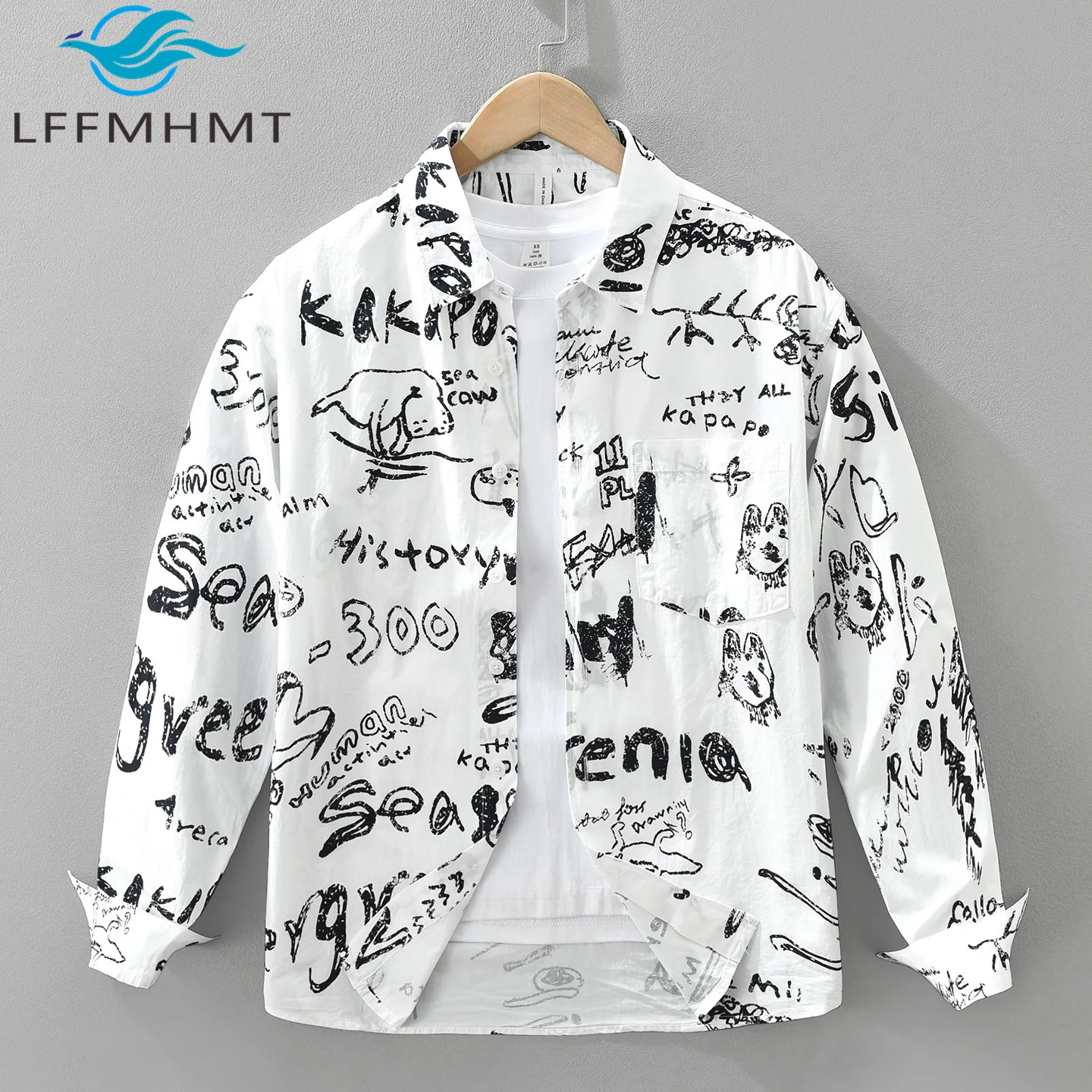 Men's Printed Shirt Long Sleeve Japanese Style Streetwear Loose Fit Breathable Cotton Blend Comfortable Casual Tops