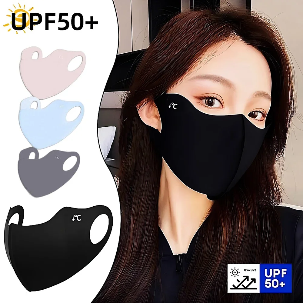 Summer UV Protection Mask Women Cooling Ice Silk Breathable Thin Invisible Face Cover Sunscreen Anti-UV Fashionable Outdoor Gear