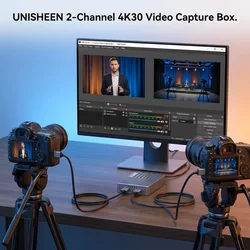 UNISHEEN UC3300H-P Dual HDMI 4K USB 3.1 Gen2 Thunderbolt 3 Driver-Free 2-Channel Video Capture Box for OBS vMix Live Streaming