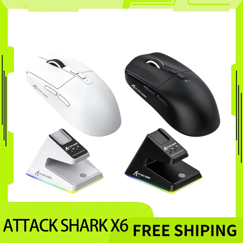 

Беспроводная игровая мышь Attack Shark X6, 3-режимная Bluetooth мышь Paw3395, легкая с зарядной док-станцией, Rgb-сенсором, геймерские мыши для киберспорта