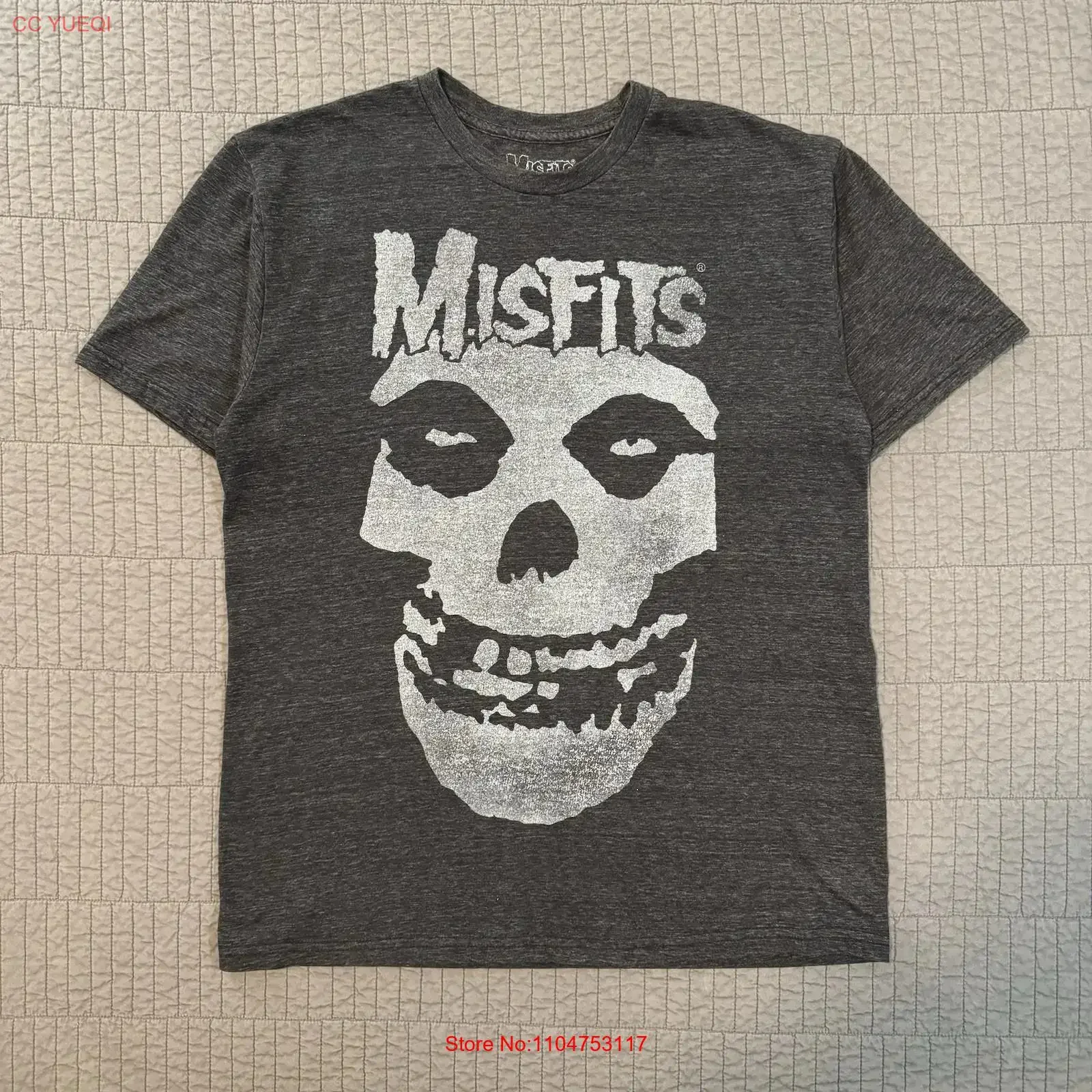 Camiseta Misfits para hombre, talla grande, gris, estilo horror punk rock, grunge vintage, lavada, suave, ropa de diseñador, cómoda, versátil.