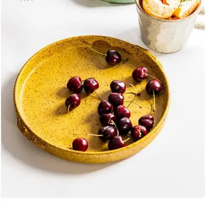 

Round Binaural Ceramic Plate Dinner Plates Western Steak Breakfast Dish Fruit Tray Snack Restaurant Tableware