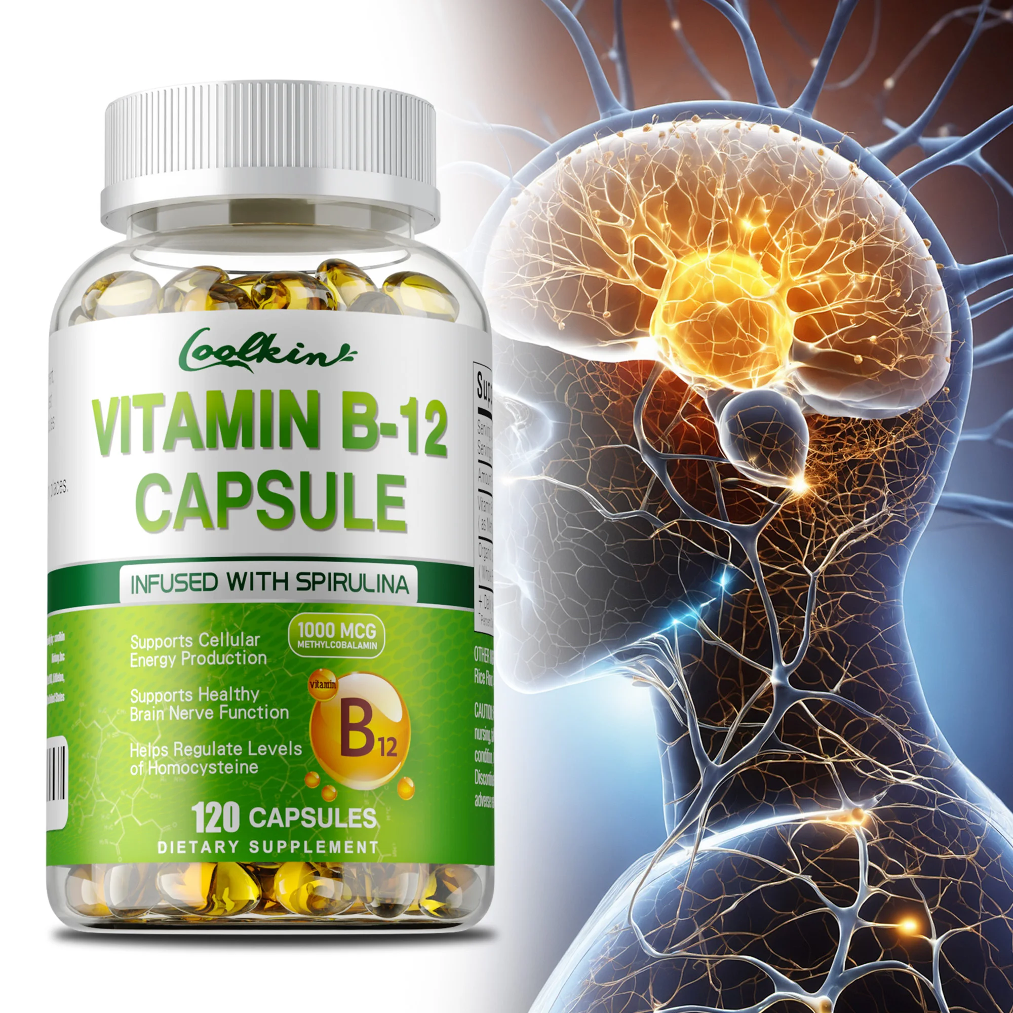 

Vitamin B12 - Supports Energy Metabolism and Nervous System, Good for Heart and Brain Health - 120 Capsules