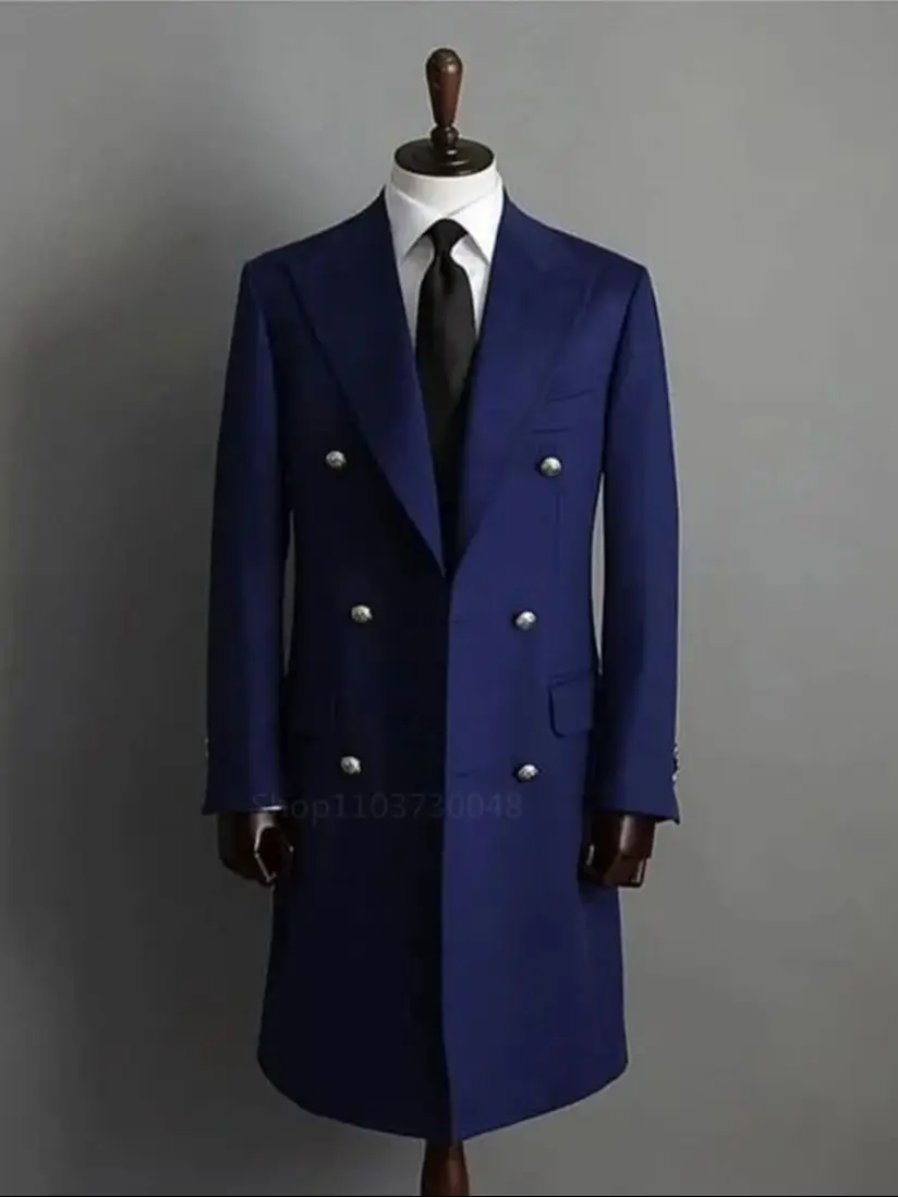 

Elegant Jackets Man Double Breasted Man's Overcoat Black/Navy Blue Wool Blends Mid-length Trench Coat Long Men's Woolen Coat