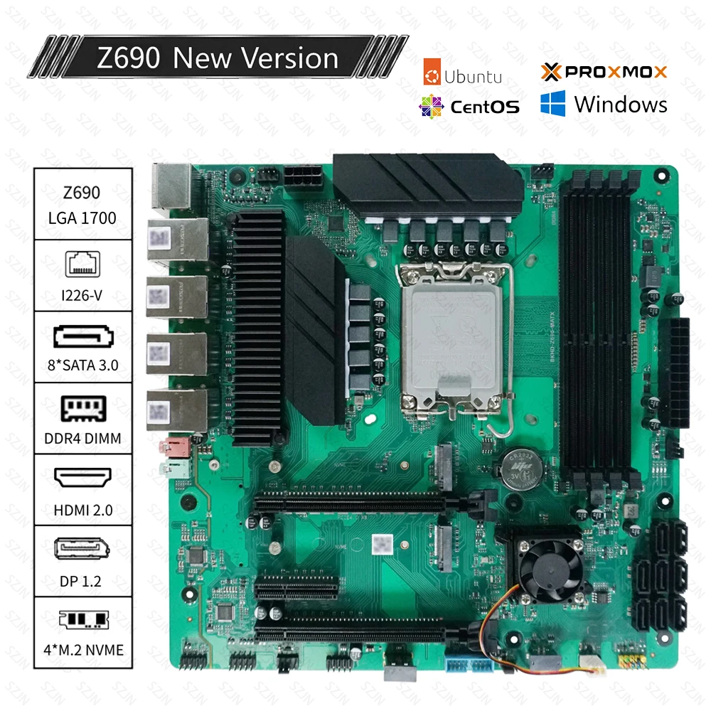 Z690 Motherboard AIO Nas Motherboard Support LGA1700 12-14th CPU 4*DDR4 UDIMM 4*M.2-NVME 8*SATA 3.0 4*2.5G I226-V Workstation