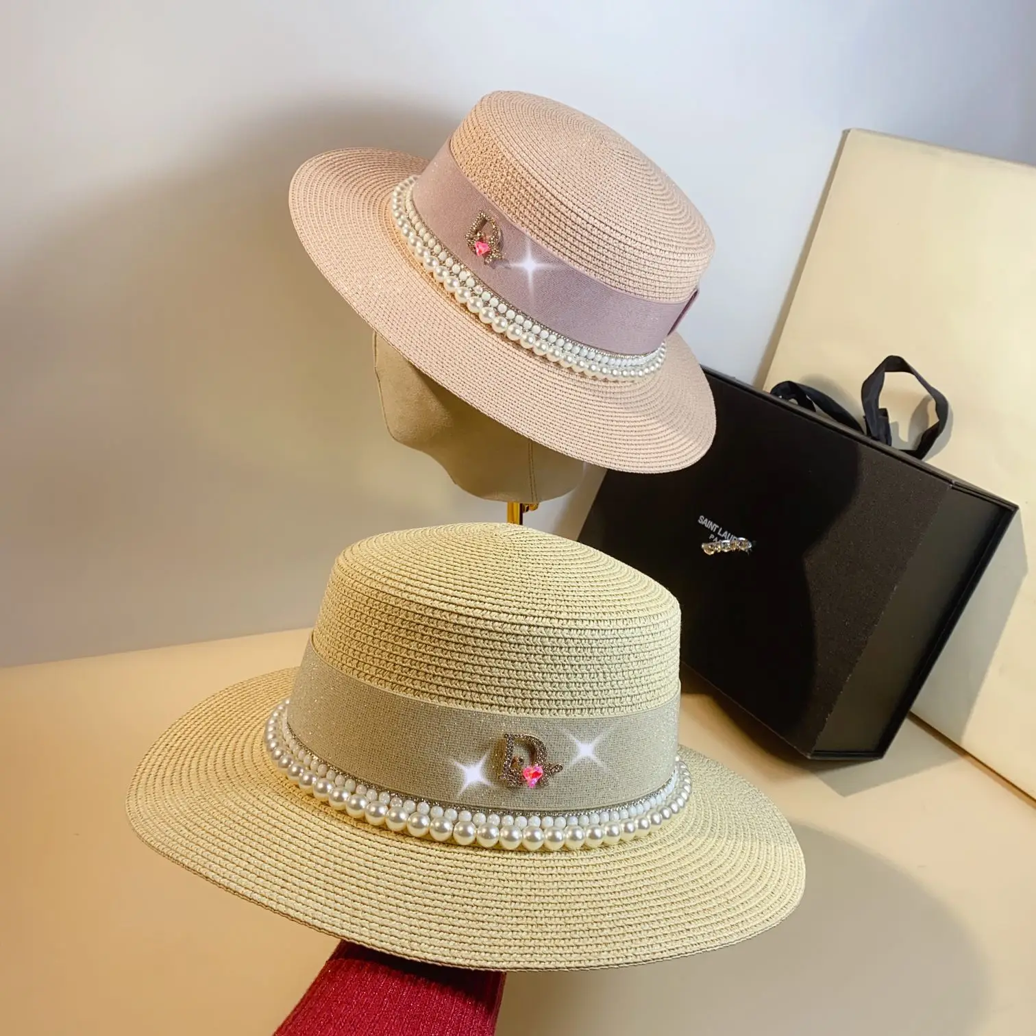 Summer straw hat French Fedora hat straw woven sunshade sunscreen travel holiday multicolor silver ribbon flat top hot sale