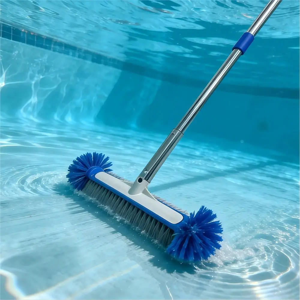 17 Inch Pool Cleaning Brush Round Head Bristles Reinforced Aluminium Back Pool Brush Head Corner Cleaning Brush