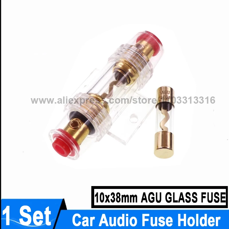 

1set 10*38mm AGU Glass Fuse Holder 10A 15A 20A 25A 30A 40A 50A 60A 70A 80A 100A Car Audio Fuse Holder Gold-plated glass fuse