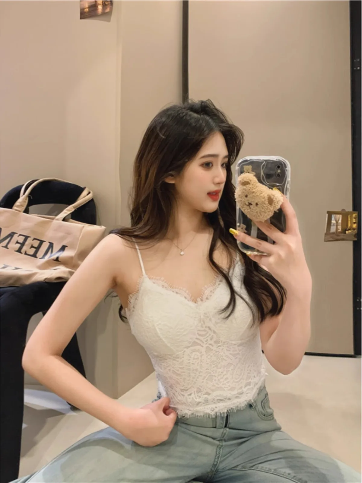 Top in Pizzo con Spalline Sottili Pure Desire, Novità Estate 2025, Reggiseno Interno Abbinabile, Elegante Indumento Esterno