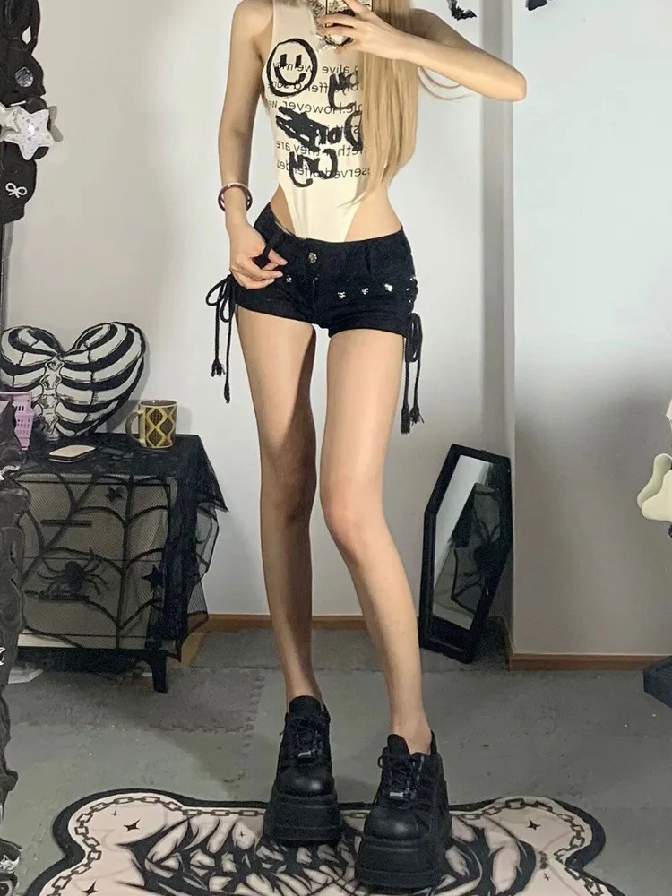 2024 Sexy Bandage Denim Shorts donna American Retro Harajuku Streetwear Punk Gothic Student Shots 2024 primavera estate moda