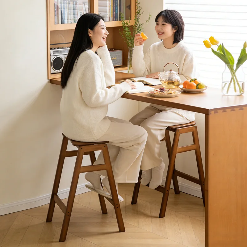 Solid wood stool Household stackable bench Living room Spare dining stool Thickened wood bench Dressing stool