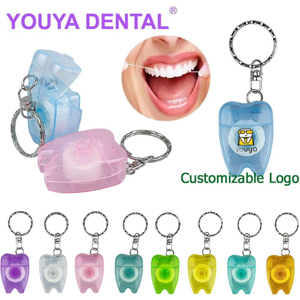 100Pcs Customize Logo Dental Floss Interdental Pick Stick With Keychain Tooth Cleaning Portable 15m Flosser Wire Teeth Oral Care