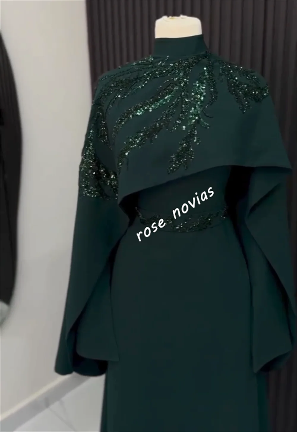 فساتين متوسطة الطول مخصصة من الجيرسيه مطرزة بياقة عالية على شكل حرف a مناسبة مخصصة للنساء كلاسيكية للسهرة متألقة أنيقة لحفلات الزفاف #2