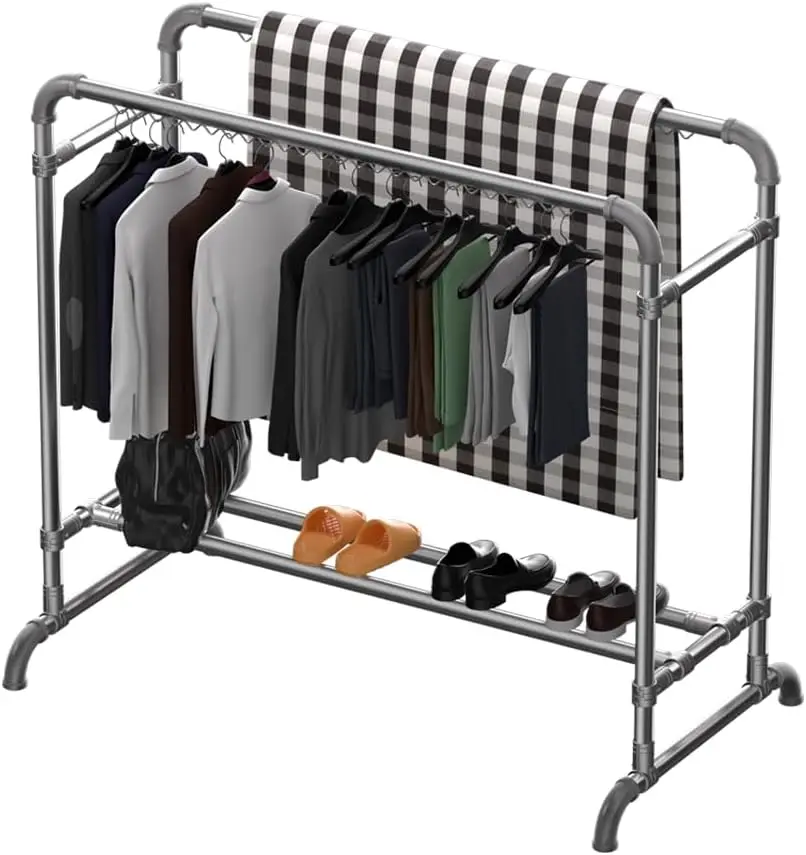 

Clothes Drying Rack with Double Rods, 78.7 Adjustable Clothing Garment Rack, Multi-Functional Laundry Drying Rack with Windproof