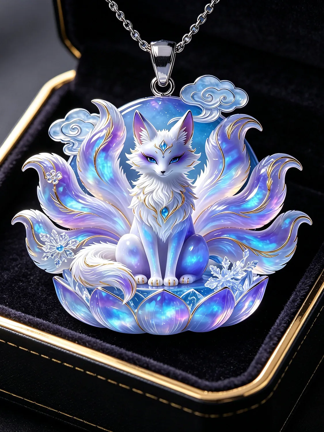 Luxury Ice Lotus Fox Pendant Necklace, Niche Design Exquisite Jewelry Gift for Best Friend