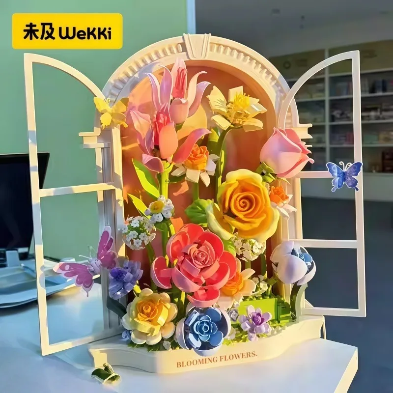 Flower Window Assembly Building Blocks Kawaii Anime Cartoon Model Desktop Collectible Ornaments Children's Christmas Gifts