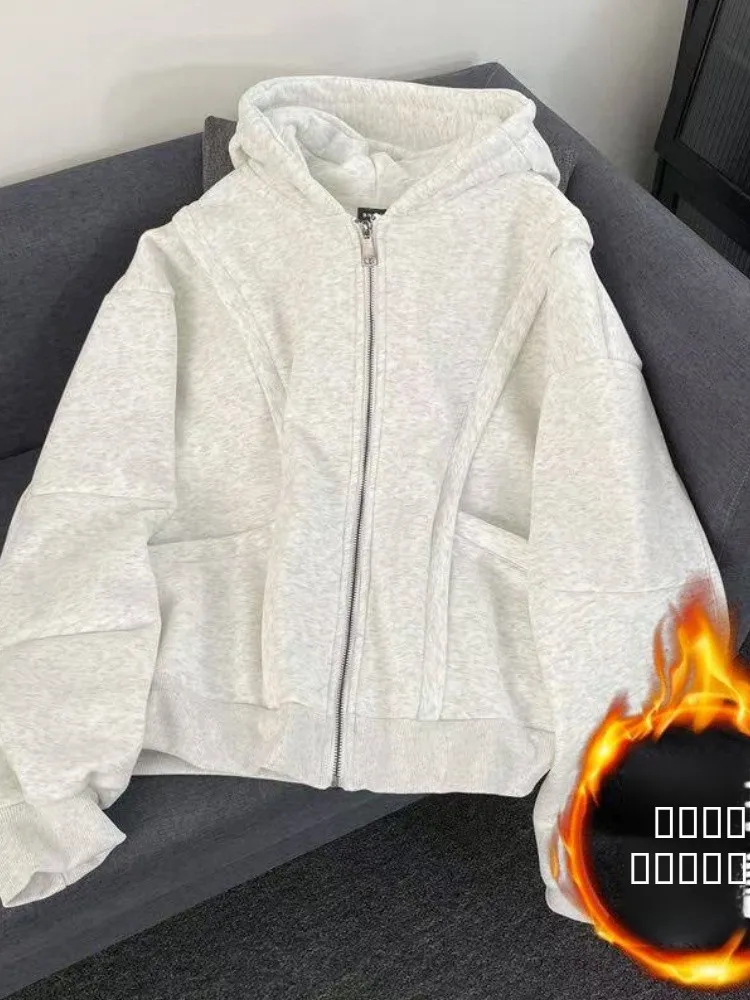 

Мужская толстовка оверсайз с флисовой подкладкой, повседневная, свободного кроя, в стиле пэчворк, белая, в американском ретро-стиле, зимняя, комфортная