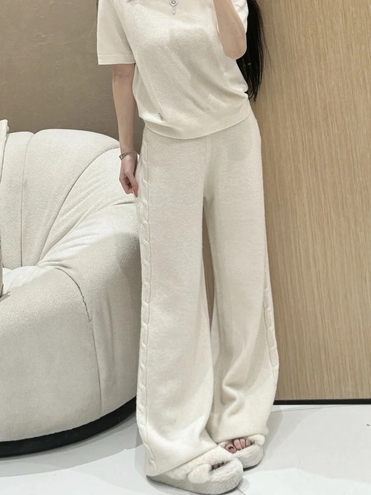 

Youenbb Moonlight Sonata Lazy Sle Loose Wide Leg Pants Soft Pure Woolen Casual Trousers Comfortable Loose Fit Woolen Knit