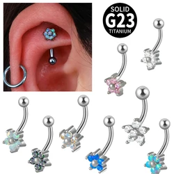 1PC G23 Opal TItanium Flower Rook Piercing Cluster Cz Eyebrow Ring Curved Lip Ring Cartilage Ear Tragus Helix Daith Jewelry