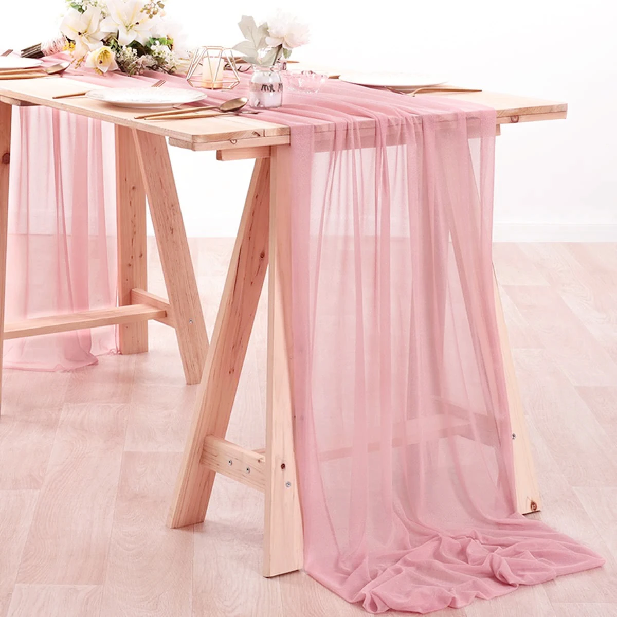 Chiffon Table Runner Nude Sheer Fabric Silk Wedding Arch Overlay Draping Stage Bridal Shower Decor Birthday Party Table Decor