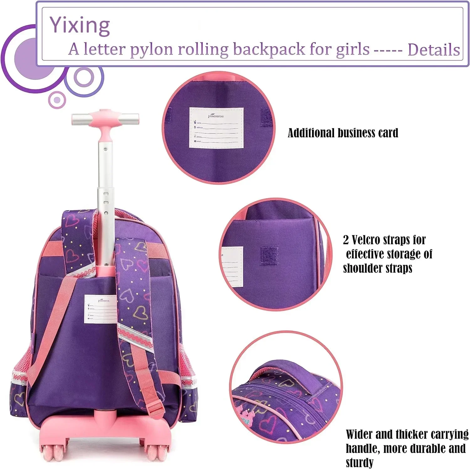 حقيبة ظهر بعجلات للأطفال من BunnyFly للأولاد والأطفال حقيبة ظهر مدرسية متدحرجة مجموعة حقيبة مدرسية للبنات حقيبة دوارة Mochila #4