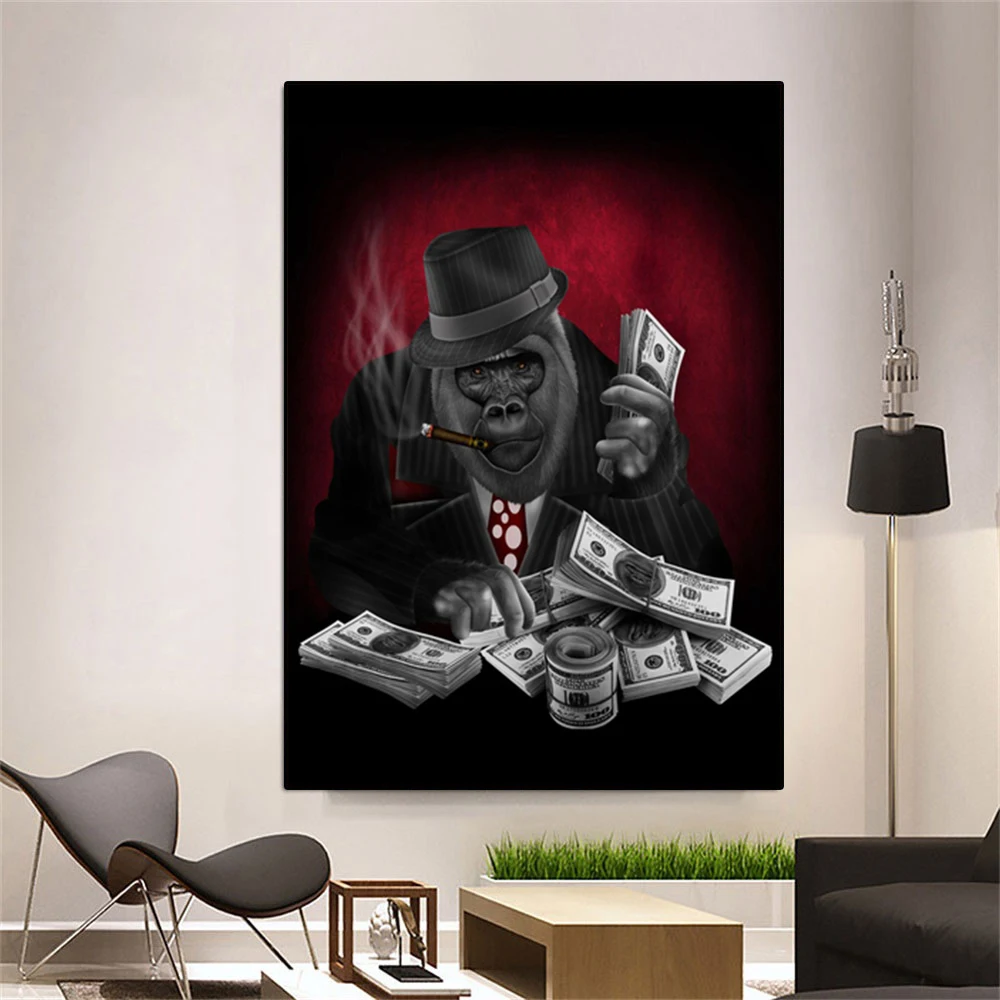 

Creative Animal Monkey Boss Counts Money Canvas Painting Posters and Prints Wall Art Pictures for Living Room Home Decoration