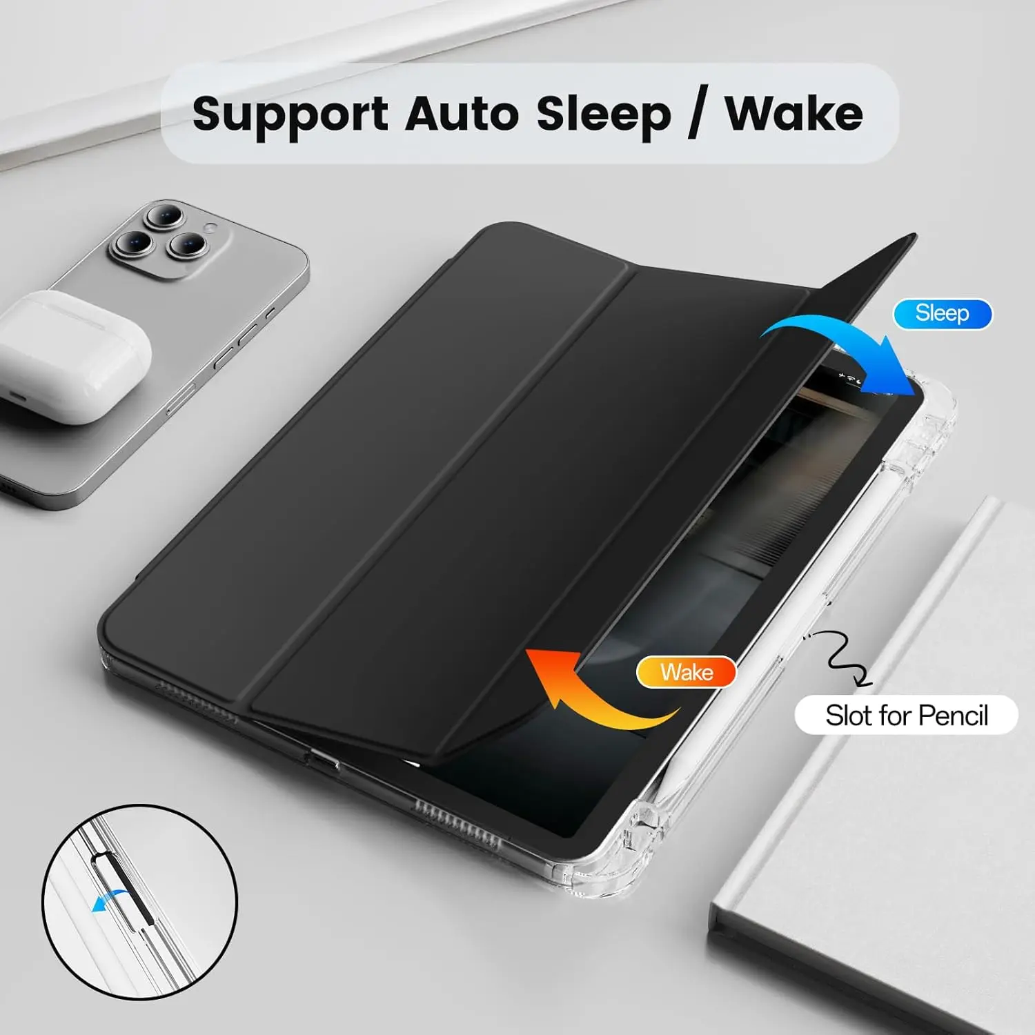 حافظة لجهاز iPad Air 11 بوصة M3/M2(2025/2024)، iPad Air الجيل الخامس/4th (2022) 10.9 بوصة مع حامل قلم رصاص، شفاف #5