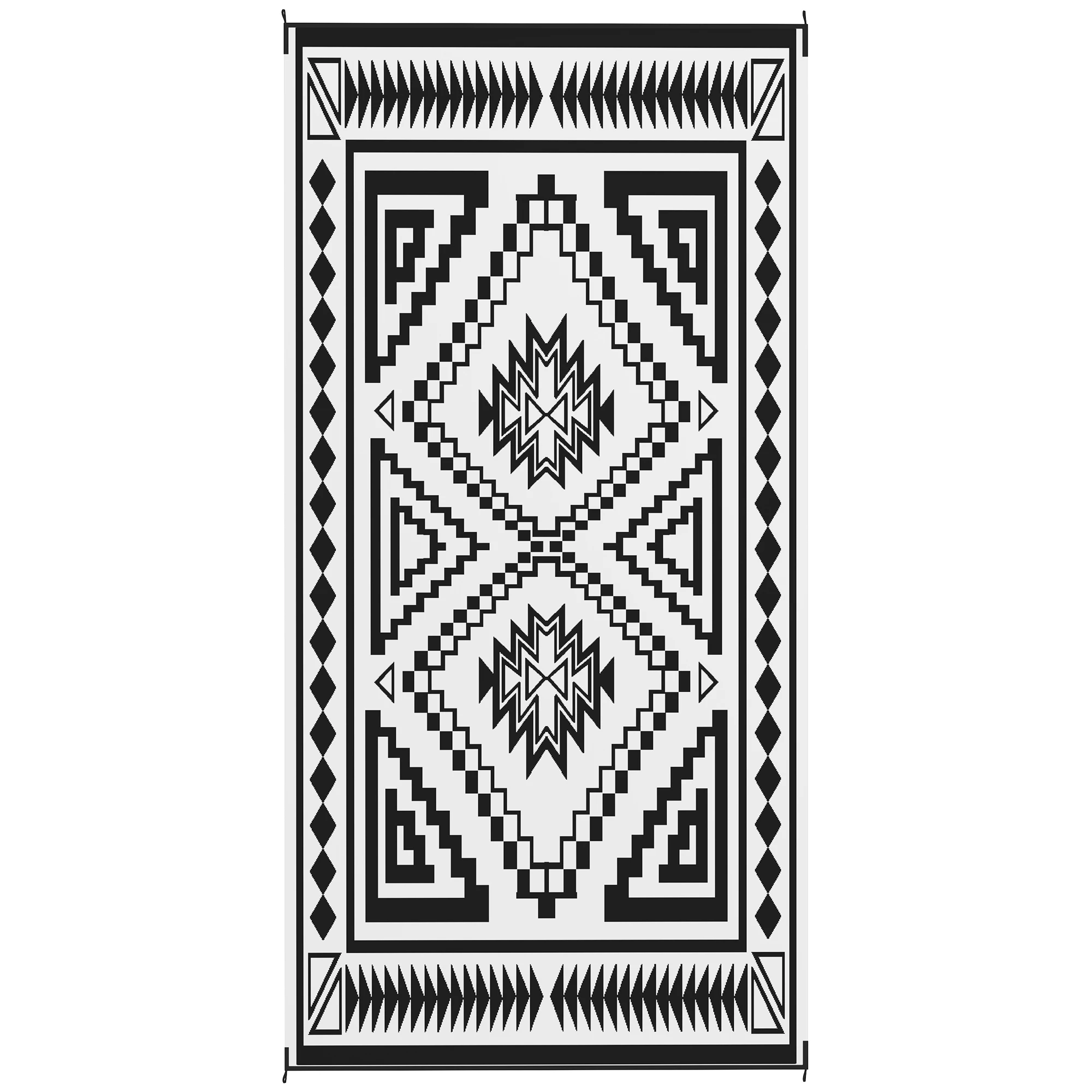 Reversible Outdoor Rug, Waterproof Plastic Straw with Carry Bag, 9' x 18', Black & White Square Patchwork