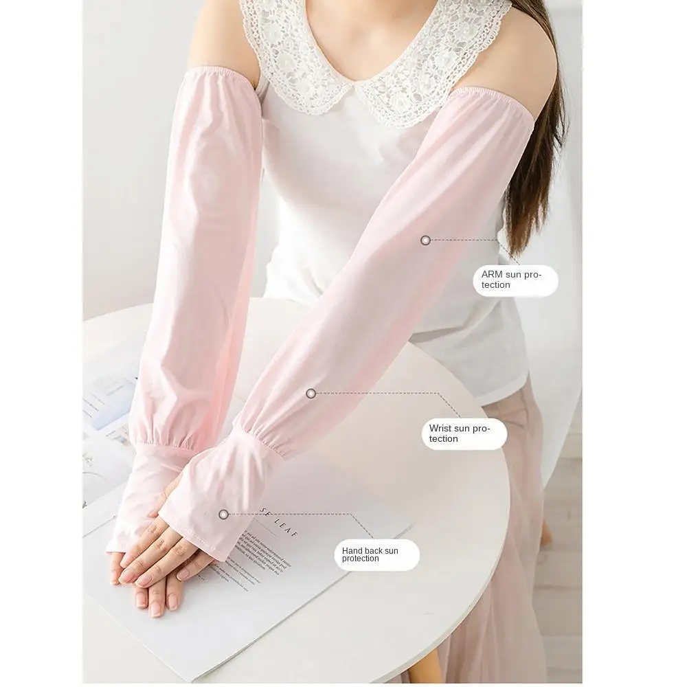 ถุงมือปั่นจักรยานไอซ์ซิลค์แขนยาวแบบบางใส่น้ำแข็งสำหรับผู้ชายผ้าบางป้องกันรังสียูวีแบบเรียบง่าย