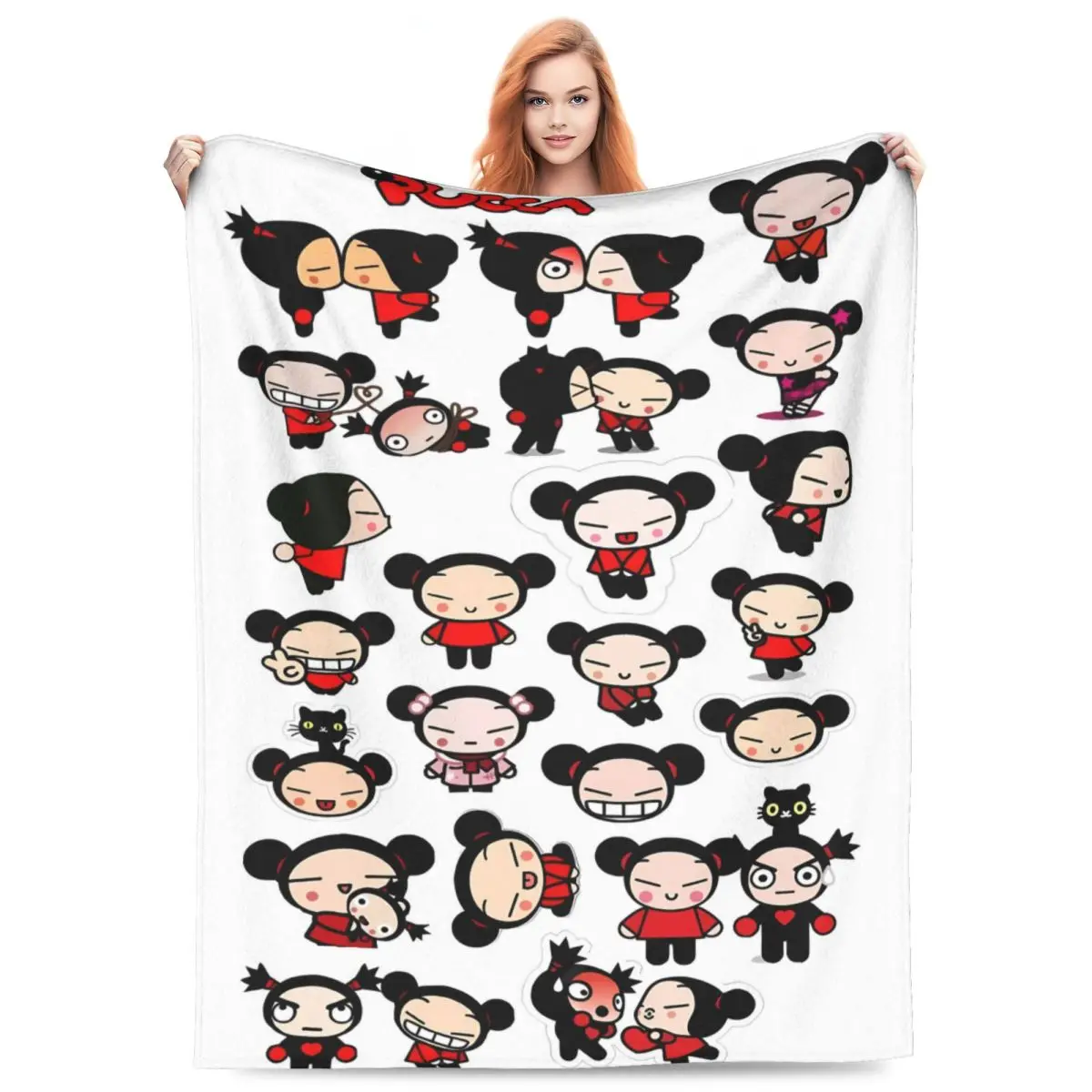 Pucca Garu Collage Warm Soft Blanket Camping Plush Throw Blanket Funny Living Room Flannel Bedspread Sofa Bed Cover