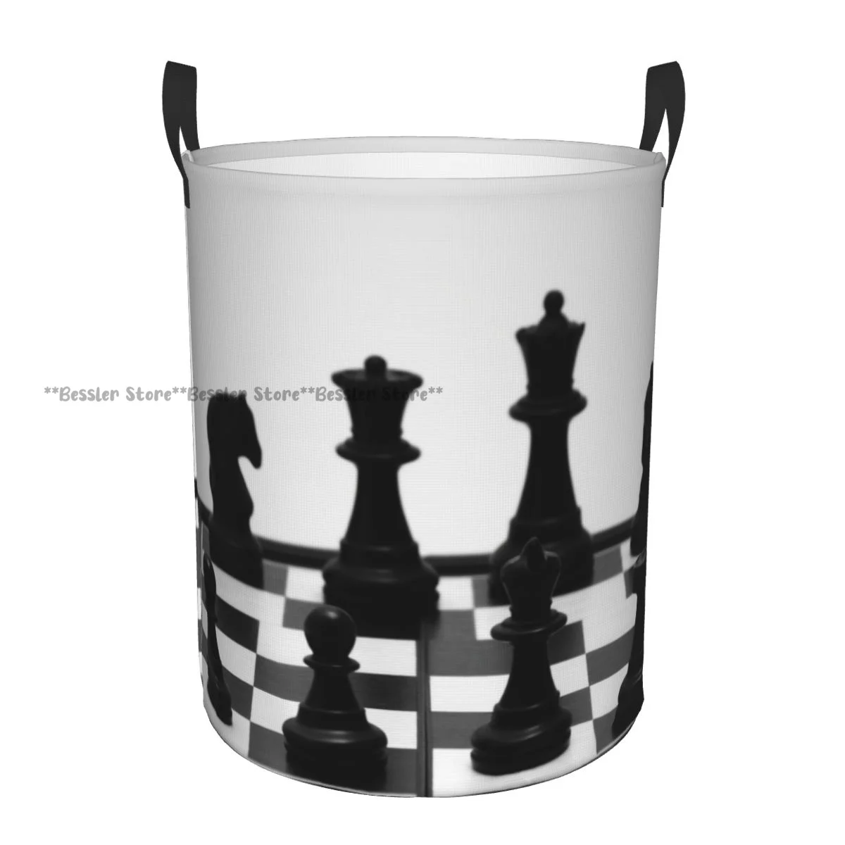 

Laundry Basket Chess Figures Round Storage Bin Collapsible Hamper Clothes Bucket Organizer