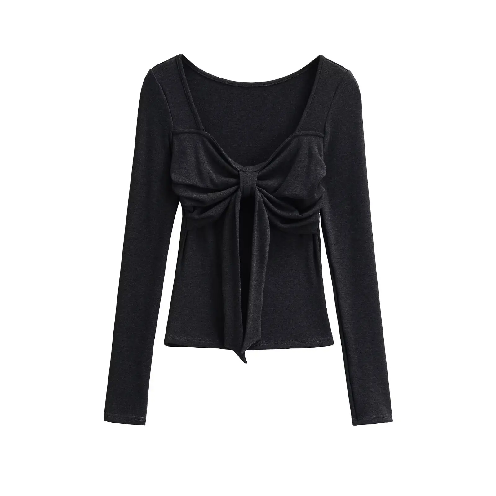 Pure Desire Knot-Camiseta larga Sve para mujer, Top ajustado con capa Base Sexy, diseño doblado de otoño, mono corporal Sensual