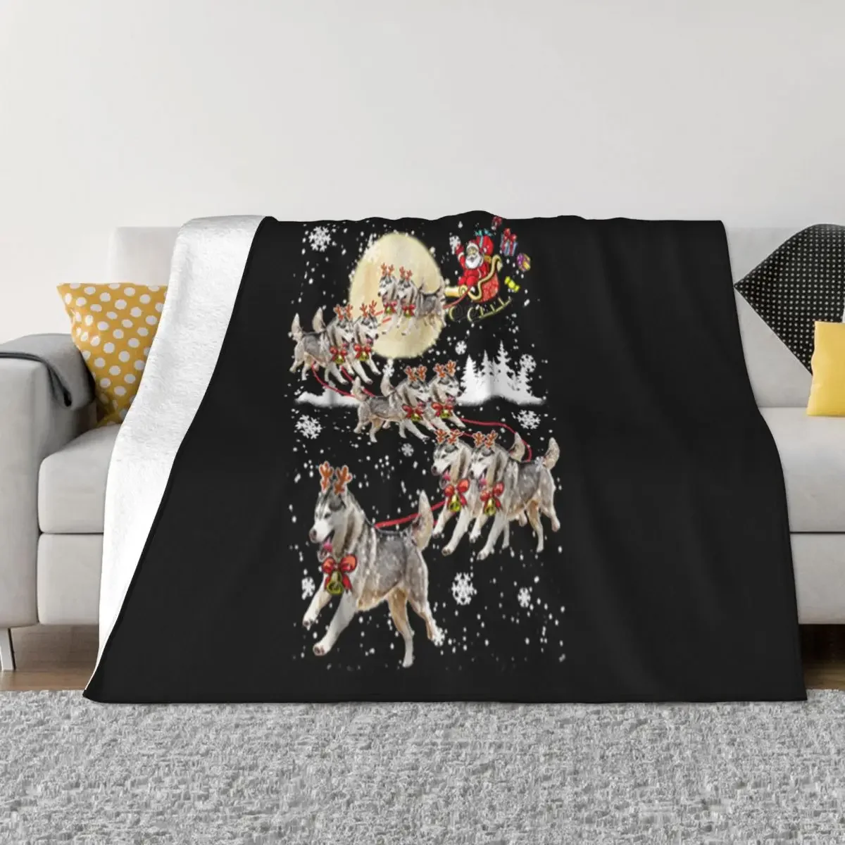 1pc Christmas Awesome Siberian Husky Reindeer Christmas Nice Dog Chinese Style Slim Fit Print Anime Throw Blanket