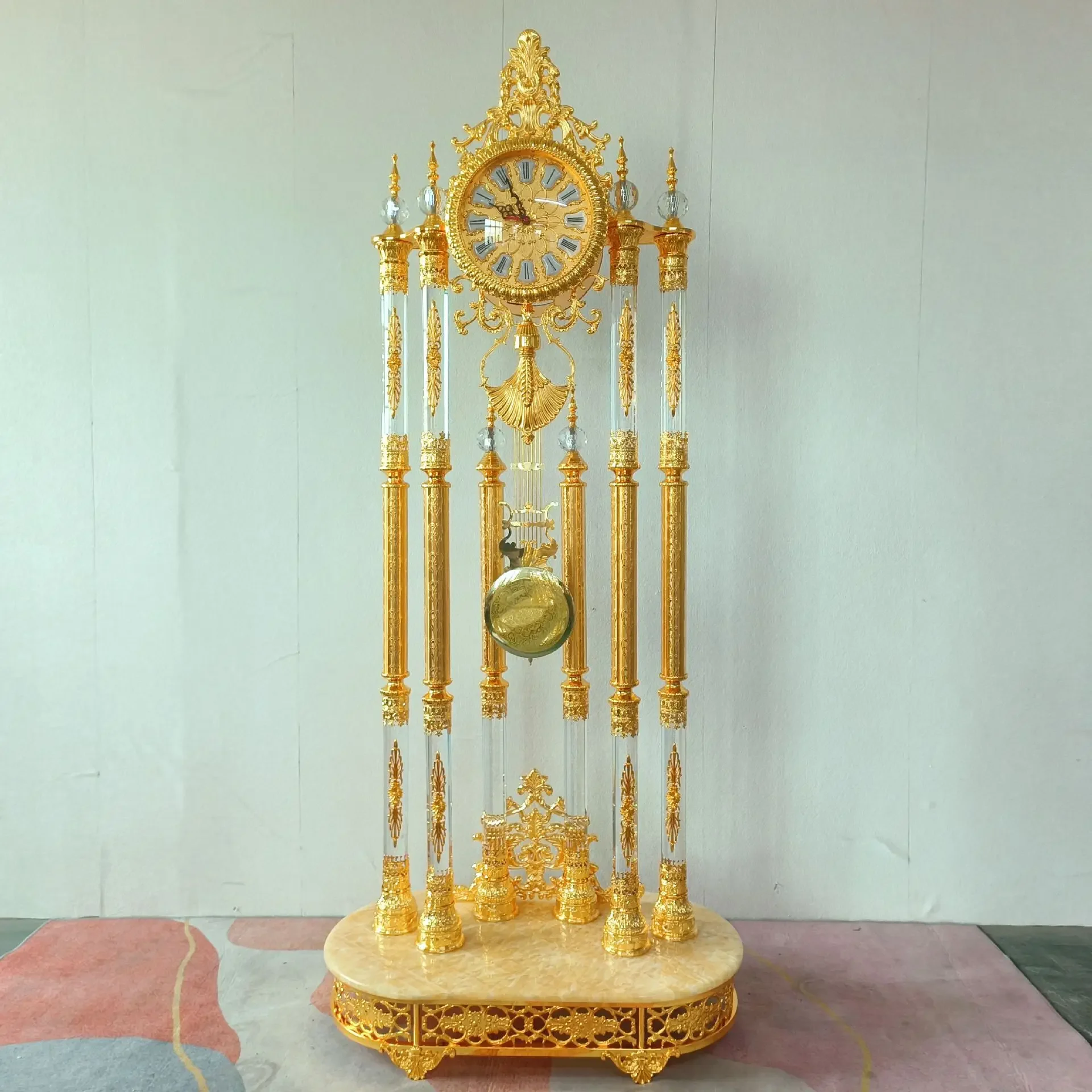 

European style, living room, floor clock, all copper, gold, crystal, home improvement, pendulum clock
