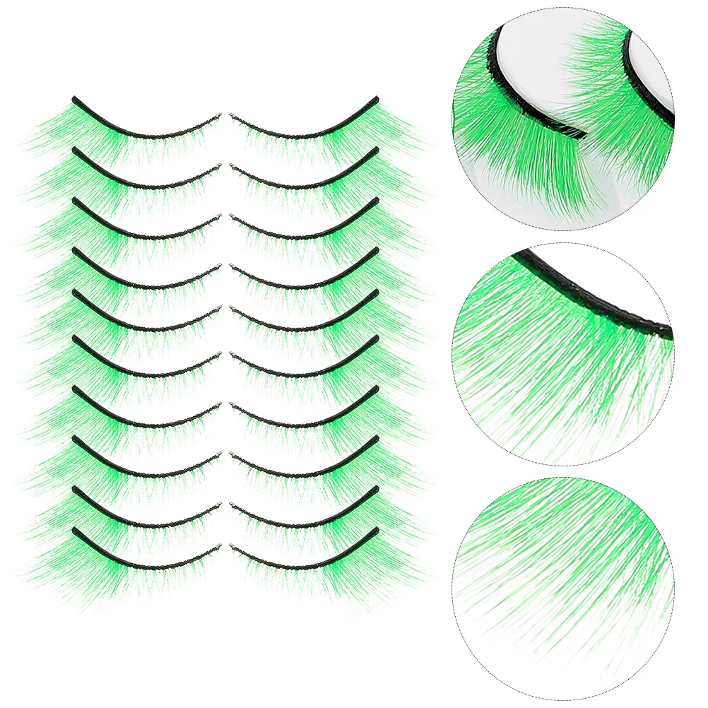 

10Pairs Green Lashes Pack False Eyelashes for Women Festival Party Makeup St Patrick's Day Cosplay Strip Lashes Curly Wispy